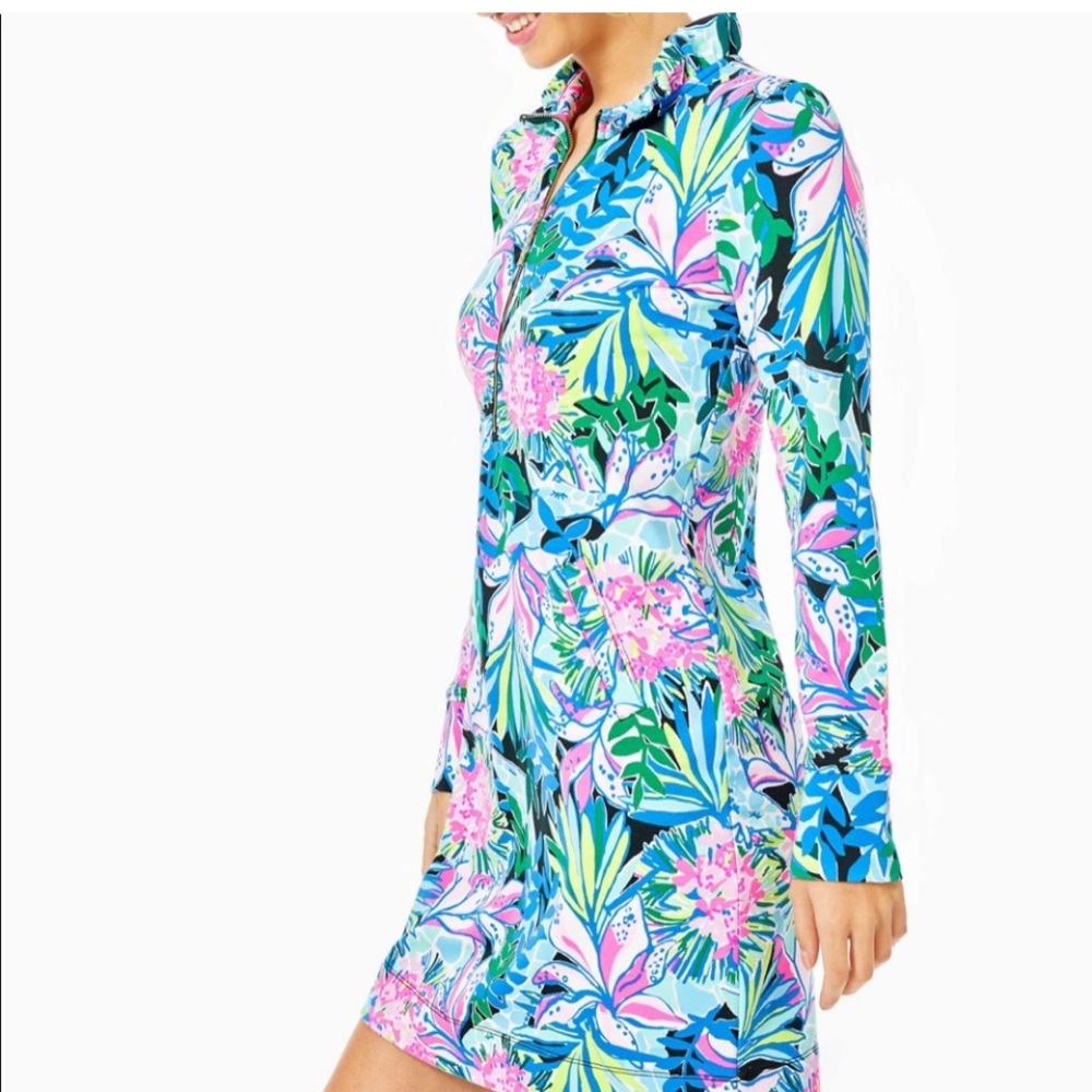 🌺NWT Lilly Pulitzer UPF 50+ Skipper Ruffle Dress You Me & Giraffe Women’s Size M